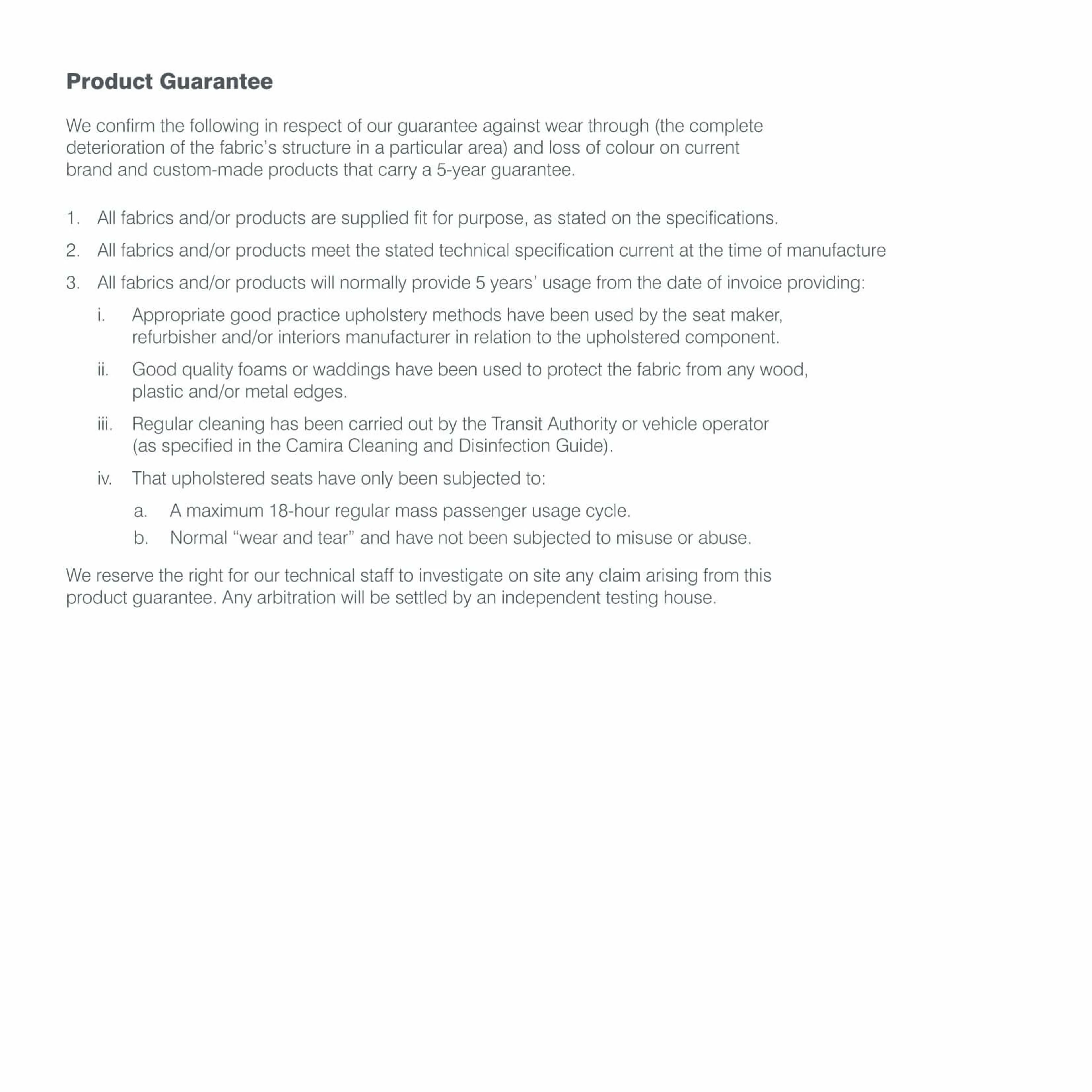 5 Year Guarantee Transport 5 Year Guarantee Transport