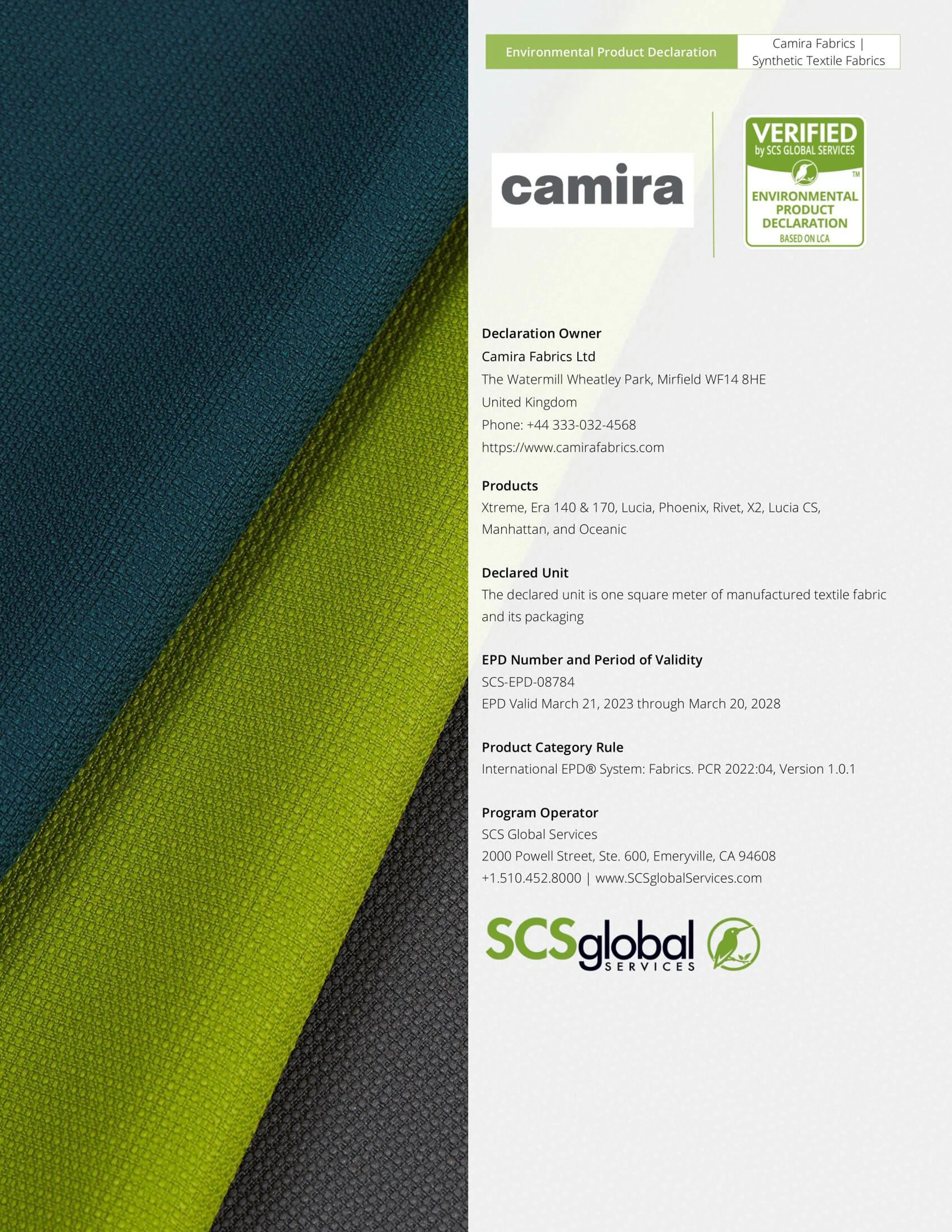 SCS EPD 08784 Camirafabrics Syntheticfabrics 032123 Website SCS EPD 08784 Camirafabrics Syntheticfabrics 032123 Website