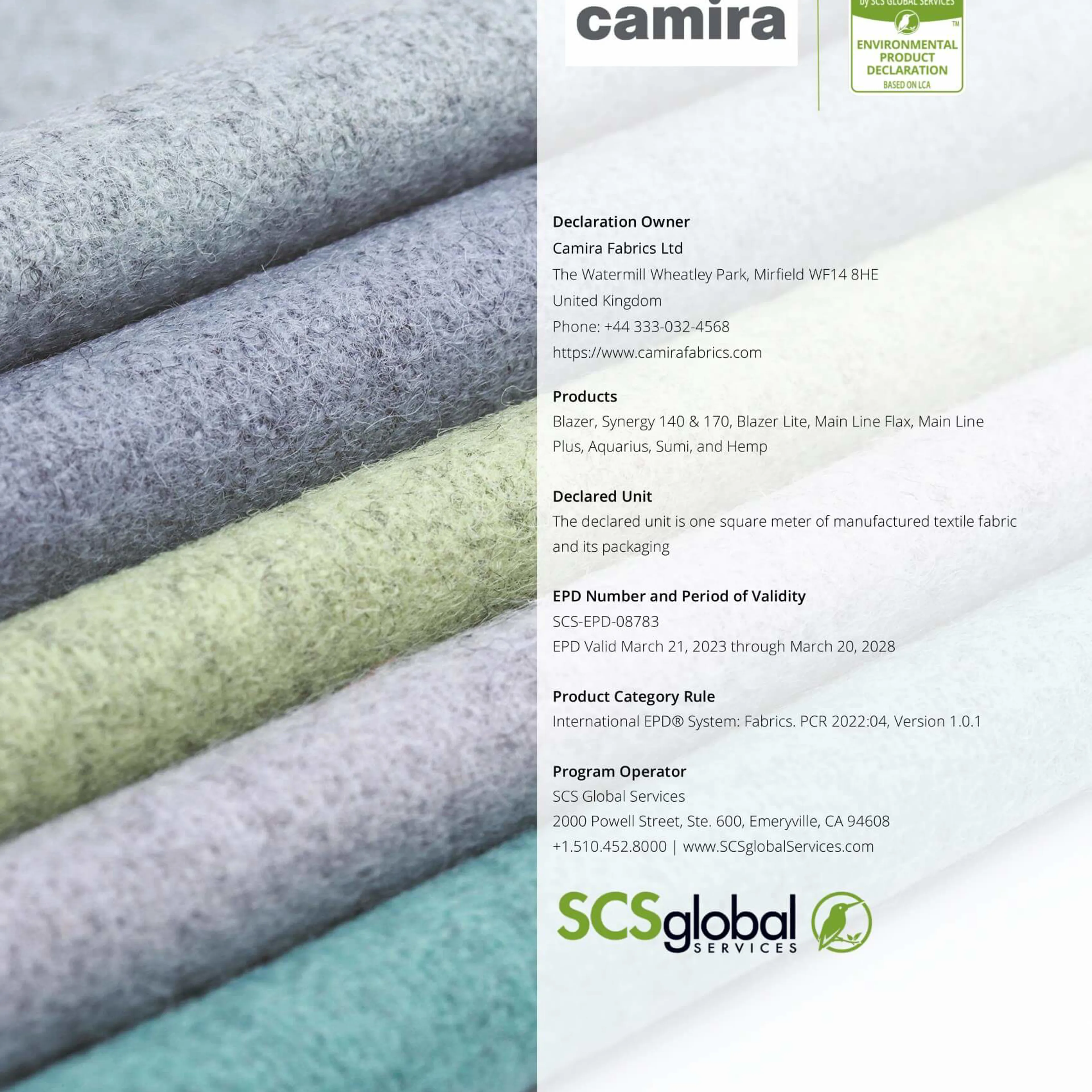 SCS EPD 08783 Camirafabrics Naturalfabrics 032123 Website SCS EPD 08783 Camirafabrics Naturalfabrics 032123 Website