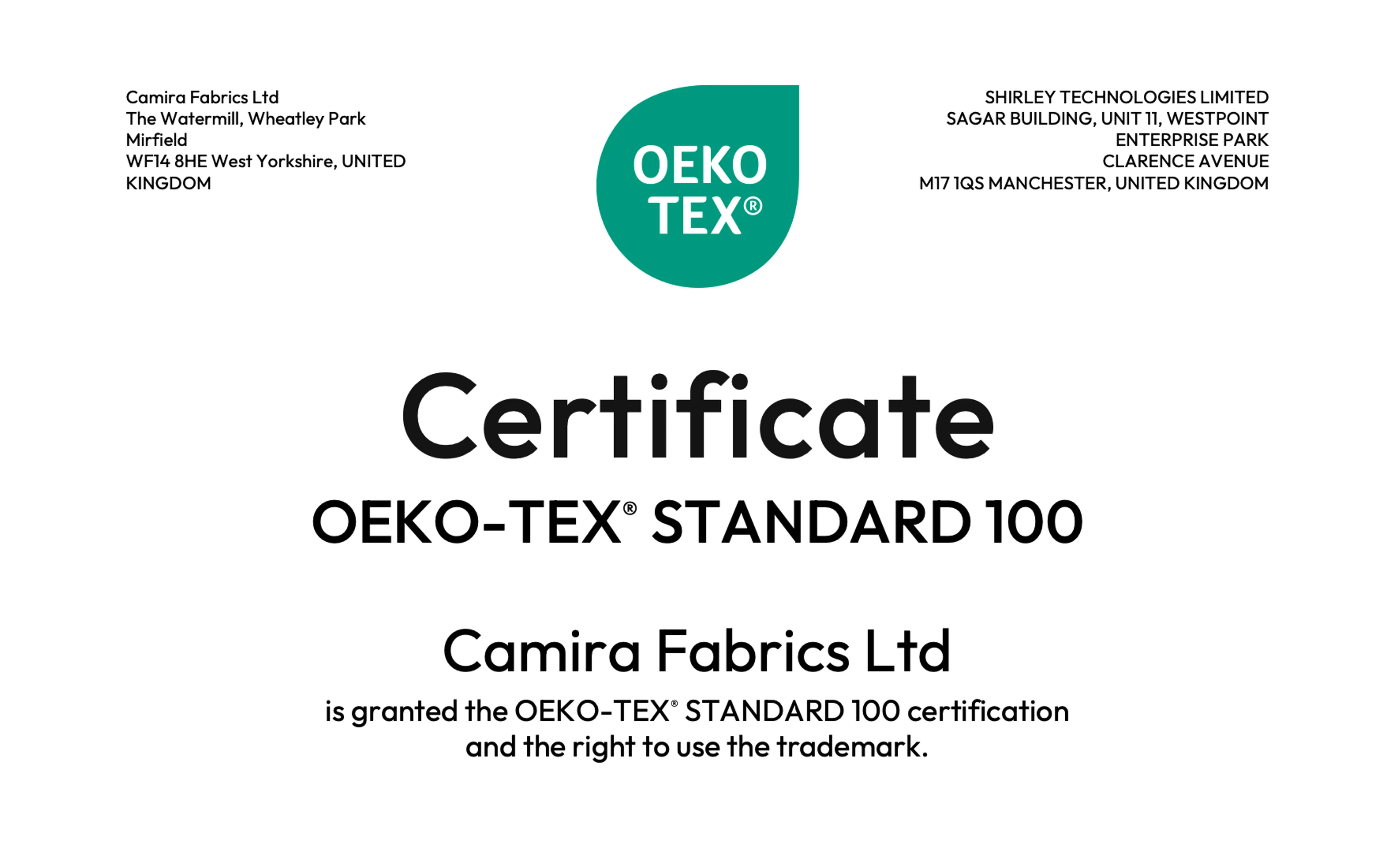 Oeko Tex Recycled Polyester Certificate Image (1) Oeko Tex Recycled Polyester Certificate Image (1)