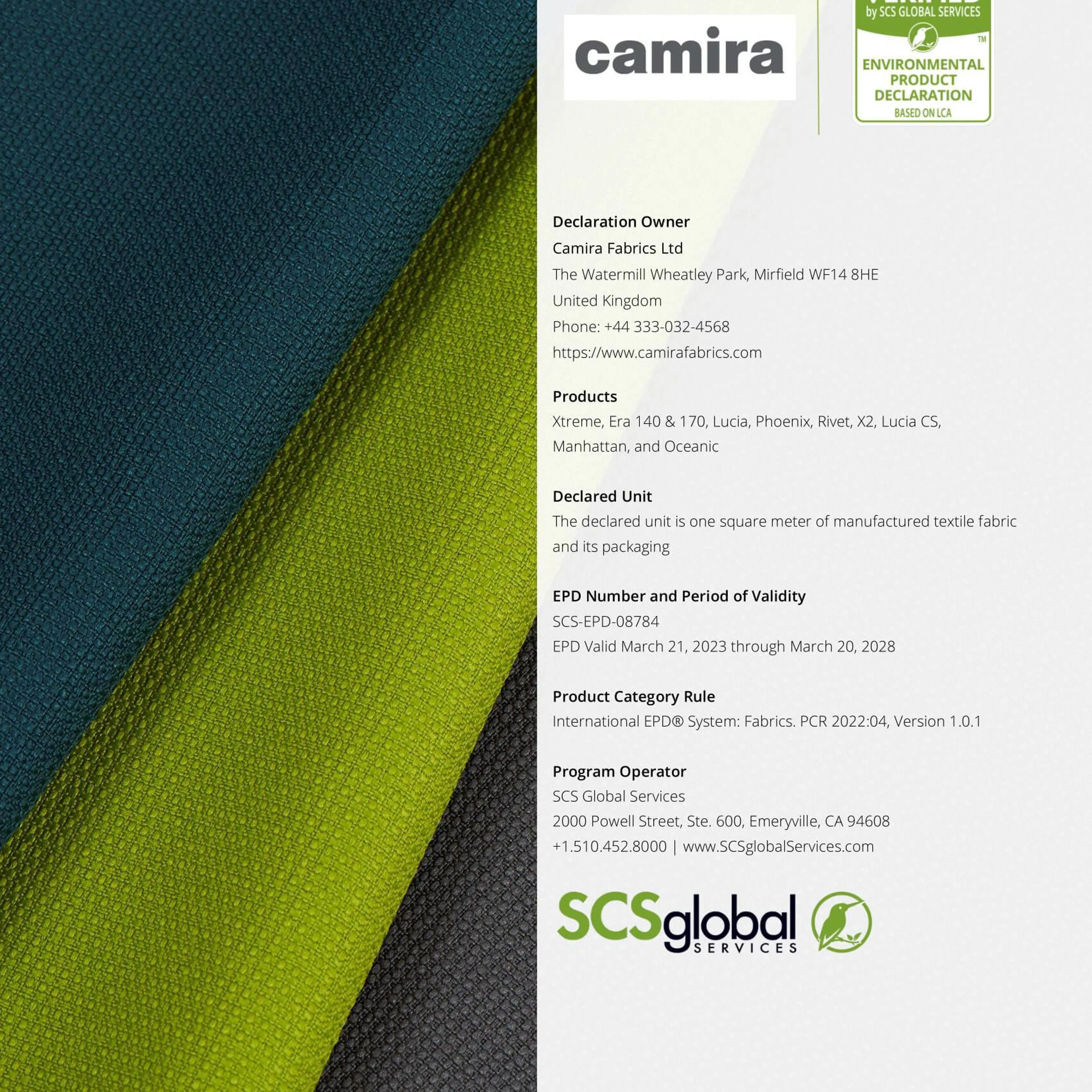 SCS EPD 08784 Camirafabrics Syntheticfabrics 032123 Website SCS EPD 08784 Camirafabrics Syntheticfabrics 032123 Website